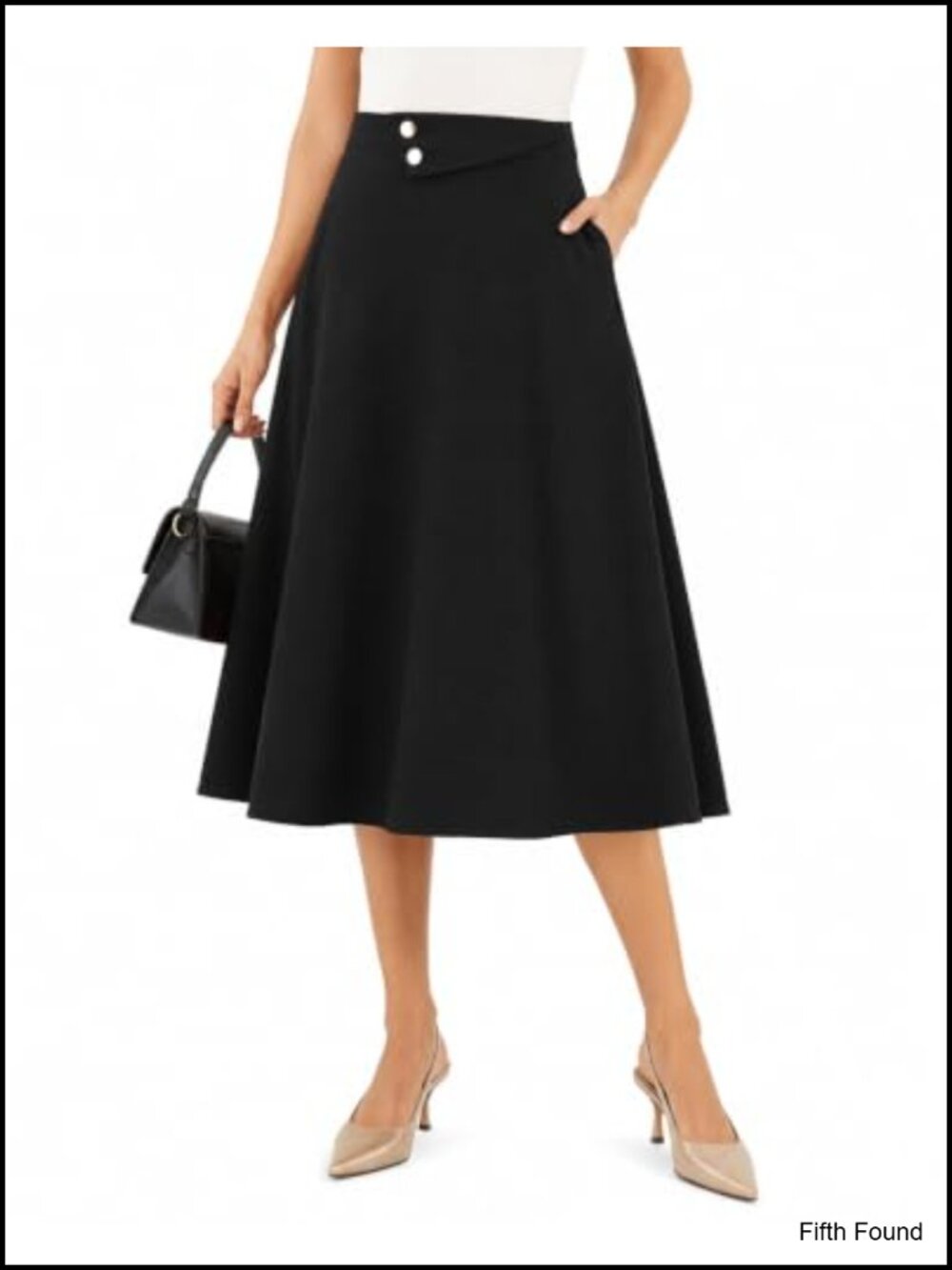 Midi A-Line Skirt with Pockets High Waist Pull-On